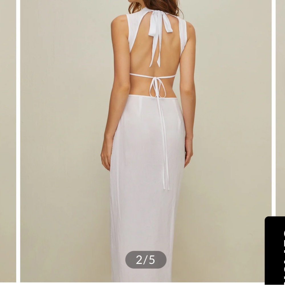 Commense White Floral Cutout Backless Mock Neck Dress
